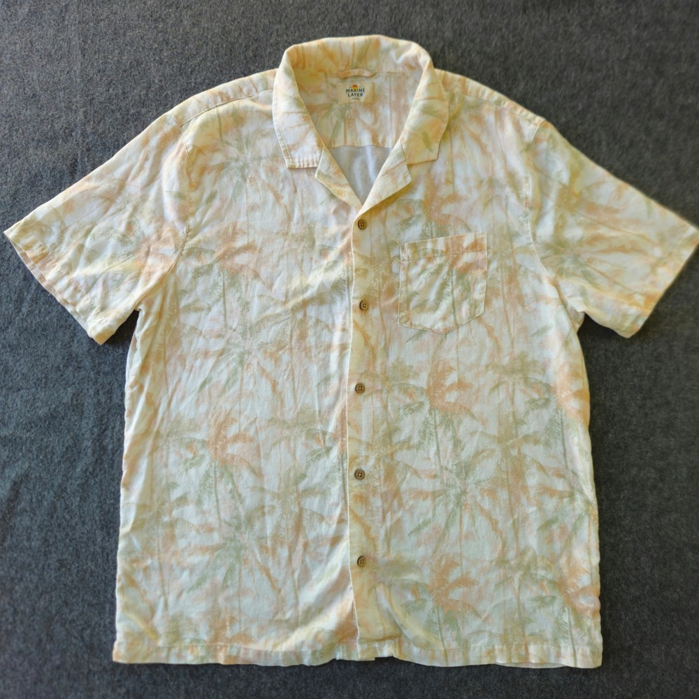 Marine Layer Mens Linen Blend Button Down Resort Shirt Large Beach Vacation EUC